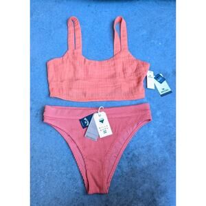 Rip Curl 100% Cotton Fitted Crop Surf Top Coral Orange NWT Size Small Gauzy